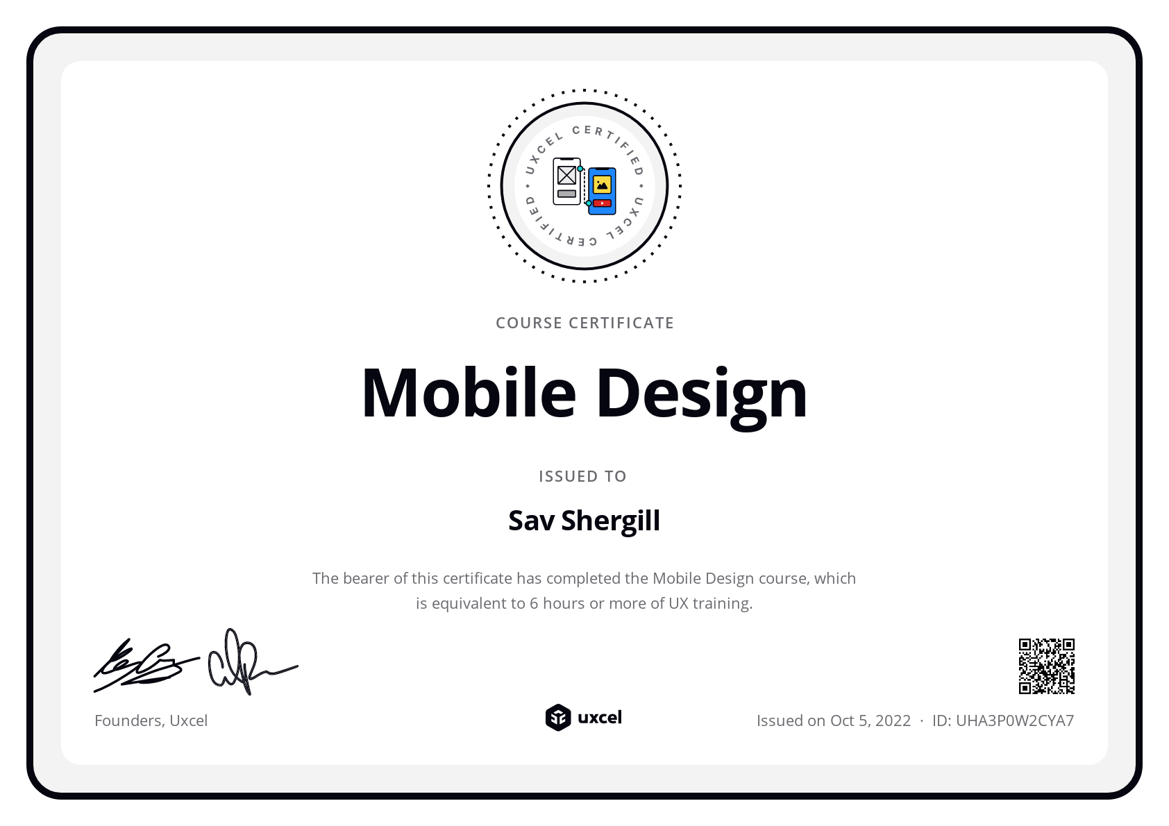 Sav Shergill's certificate